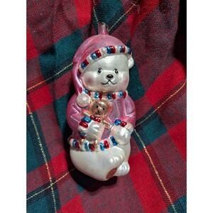 Christmas Mouth Blown Glass Bear Ornament 7"H